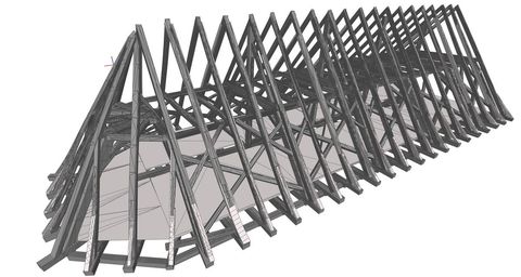3D-Modell eines historischen Kirchendachwerks aus dem Laserscan