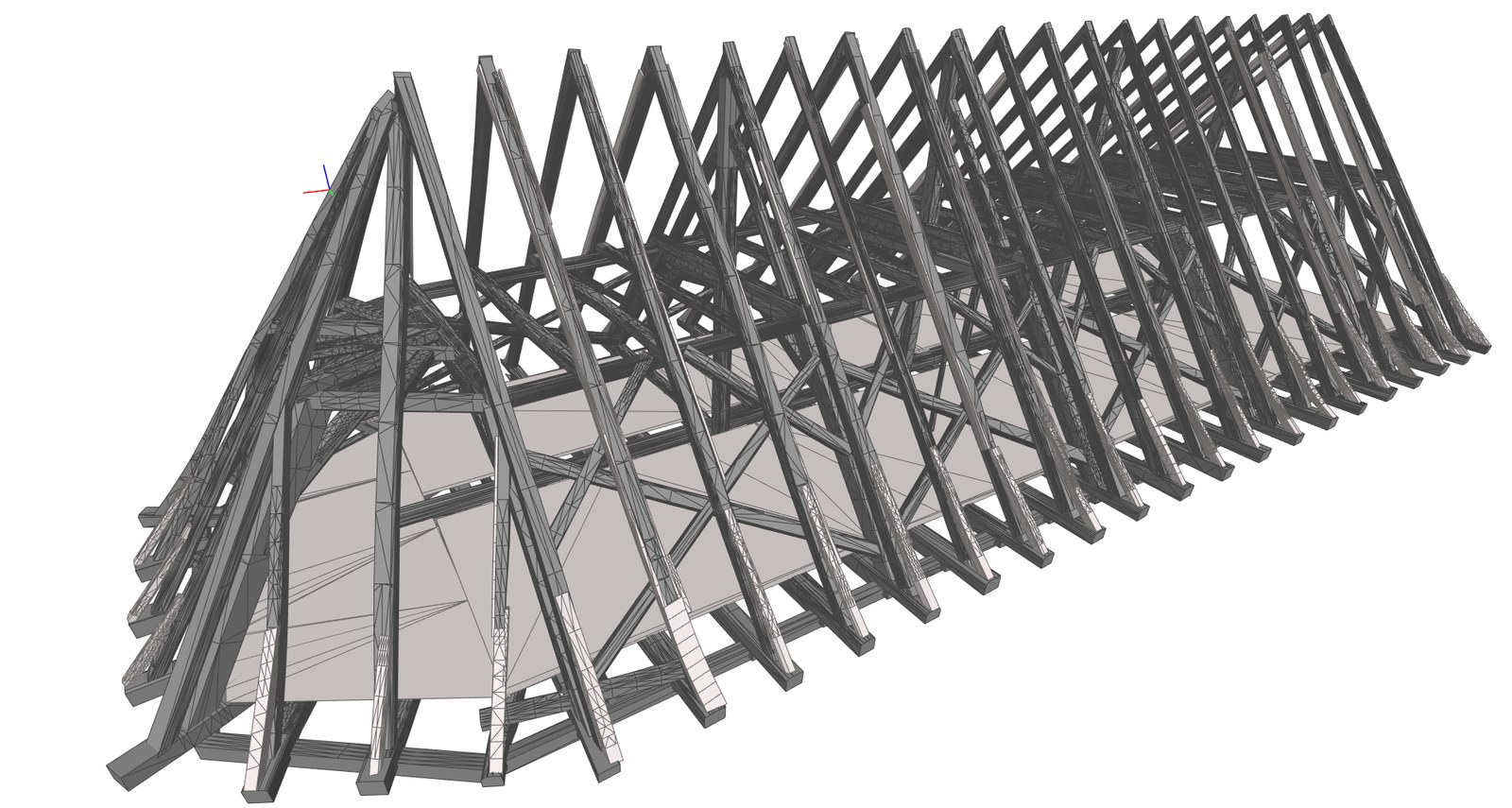 3D-Modell eines historischen Kirchendachwerks aus dem Laserscan